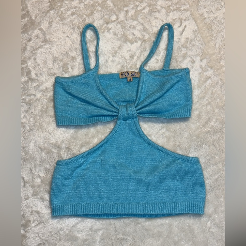 VRG GRL Turquoise Cut Out Crop Top - Picture 2 of 16